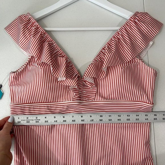 Aava Womens Swimwear Extra Large Red Ocean Retro Stripe One Piece Ruffle 4th - Picture 4 of 11